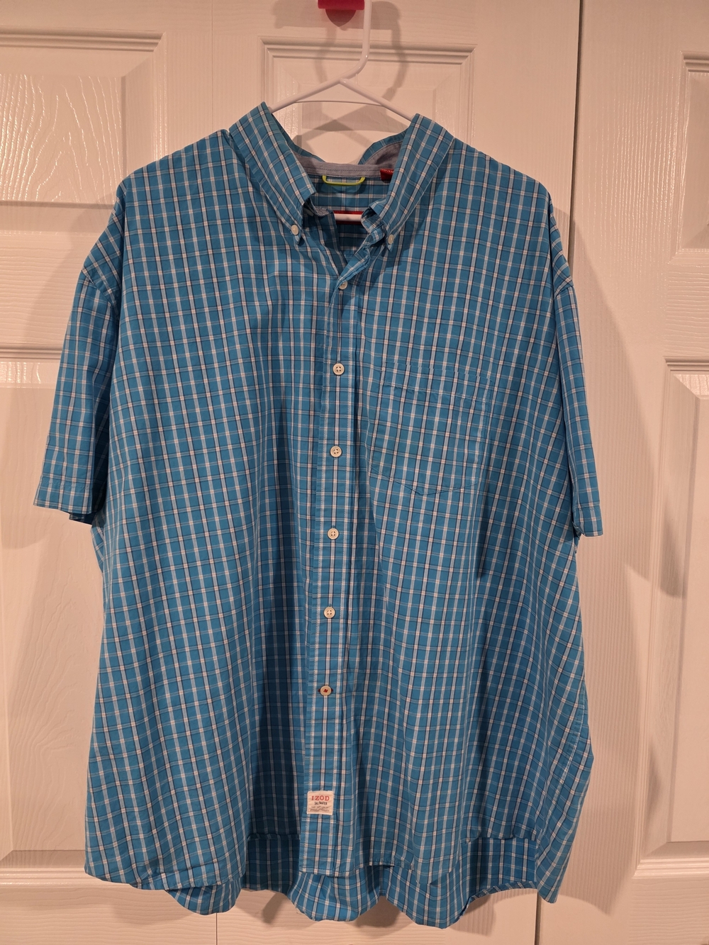 Izod Teal Blue Plaid Short-Sleeve Button-Down Shirt